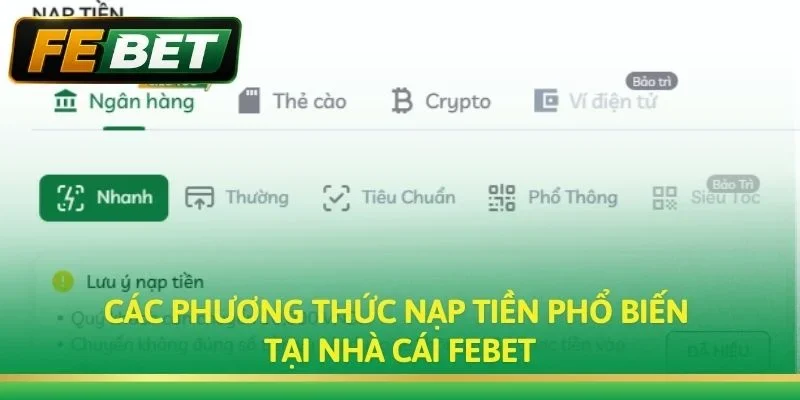 Các phương thức nạp tiền phổ biến tại nhà cái Febet